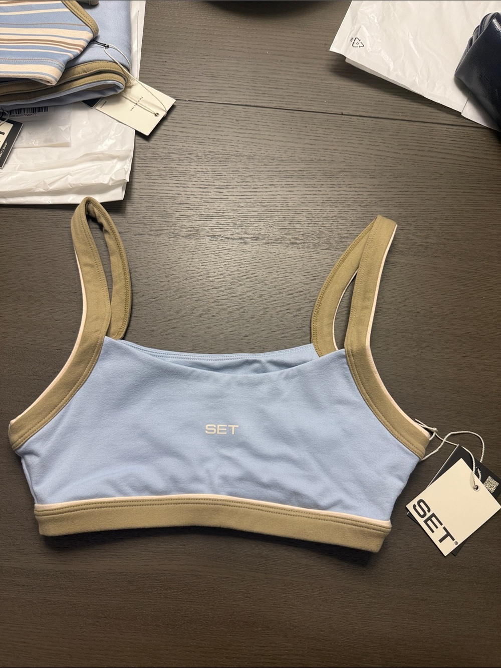 SET Active Light Blue and Tan Sports Bralette